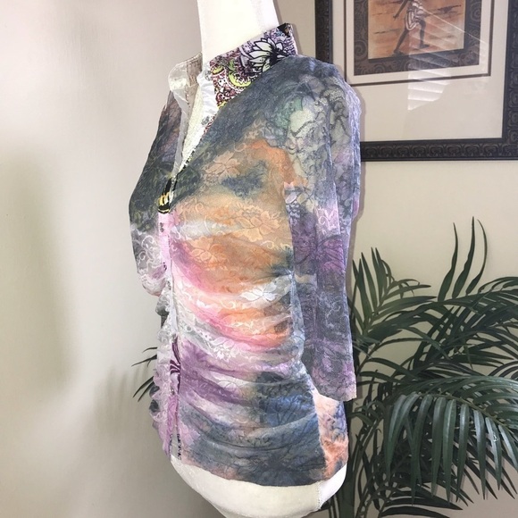 Lisa Lace Mesh Satin Sublimation Shirt Top S - Picture 7 of 7